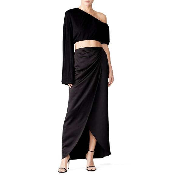 SID NEIGUM Black Cropped One Long Sleeve Asymmetric Party Top size 8 - Picture 6 of 15